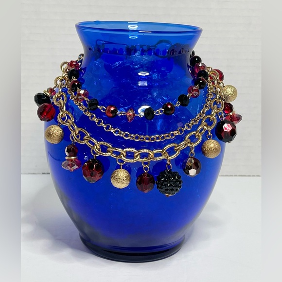 Draper’s & Damon’s 3 Tier Necklace Ruby Gold Plum Various Beads Gold Chain NWT - Picture 2 of 3